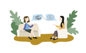 A graphic showing two people trying to understand one another while having a discussion. This could represent meeting with a trauma therapist in San Ramon, CA to better understand past trauma. Search for online trauma therapy in California to learn more about the help filipino therapy in San Ramon, CA can offer. 